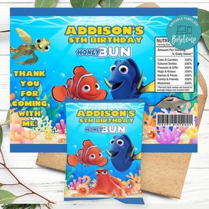 Finding Dory Nemo Birthday Honey Buns Snack Bag Label Customizable Instant Download