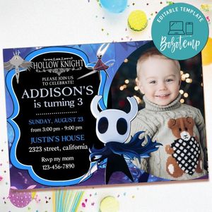 Hollow Knight Birthday Invitation with Photo Customizable Template to Print at Home Instant Download