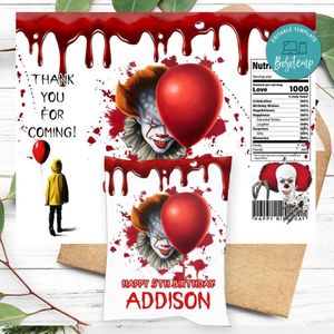 Pennywise Birthday Party Chip Bag Digital File Printable Instant Download
