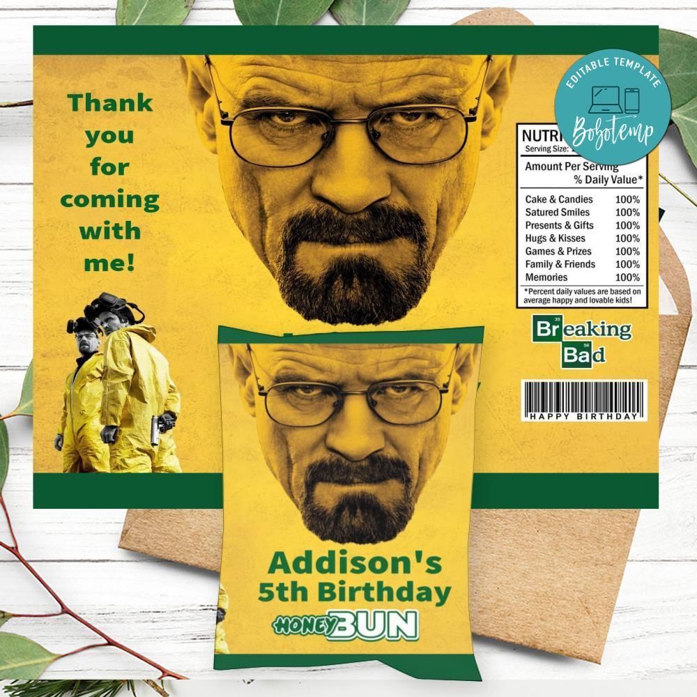 Breaking Bad Birthday Honey Buns Snack Bag Label Customizable Instant Download