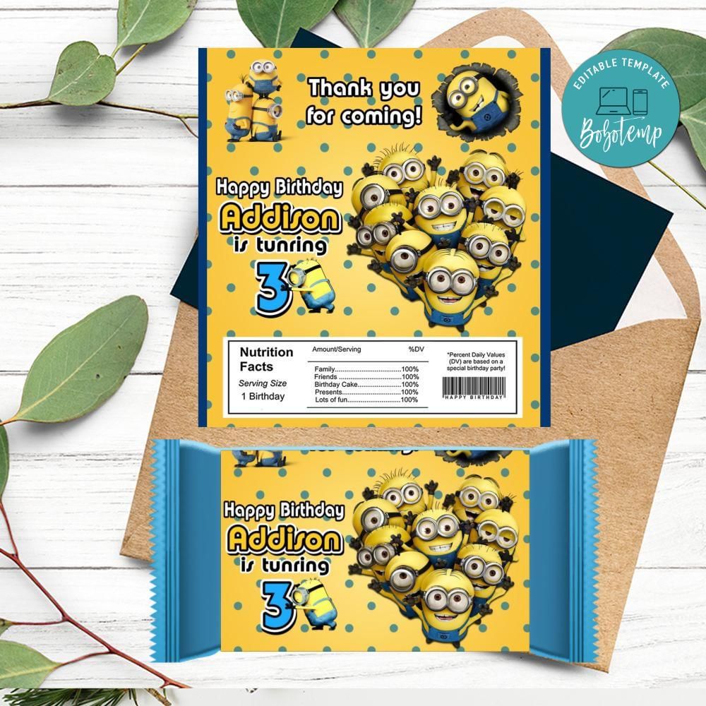 Minions Candy bar Label Customizable Template DIY | Bobotemp