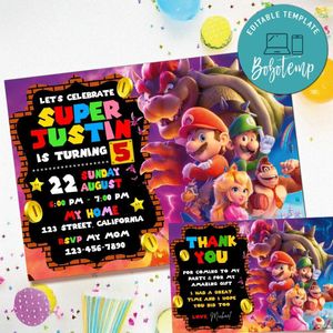 Super Mario Bros Invitation Template Free Thank You Card Printable