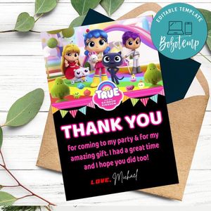 True And The Rainbow Kingdom Thank You Card Customizable Template To Print At Home Instant Download