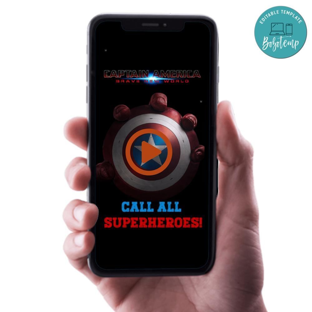 Captain America Brave New World Birthday Video Invitation Digital Template Customizable Instant Download