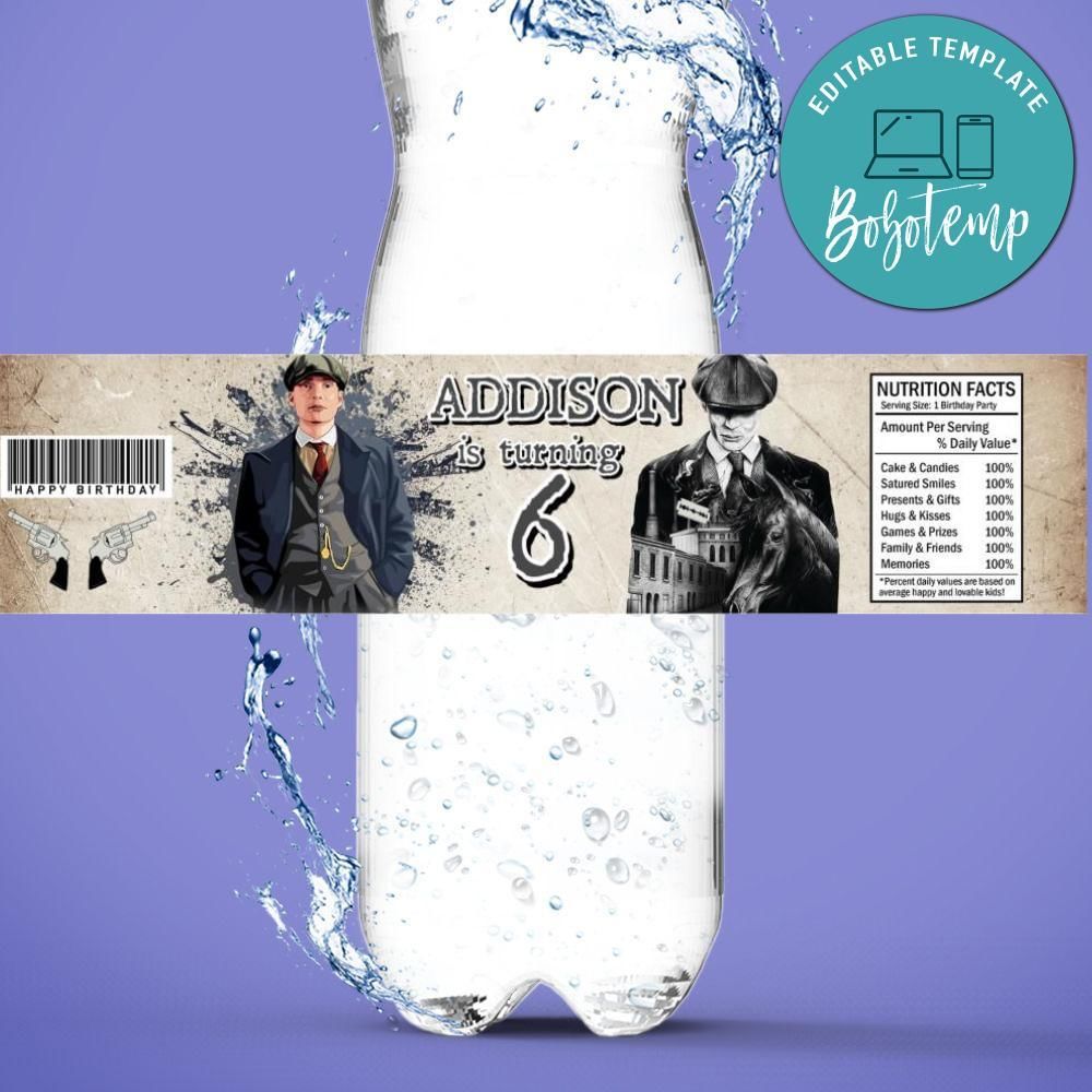 Peaky blinders Birthday Water Bottle Label Template to Print at Home Instant Download