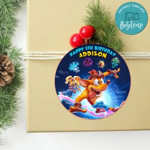Crash bandicoot Circle Sticker Template Customizable to Print at Home Instant Download