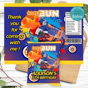 Nerf Birthday Honey Buns Snack Bag Label Customizable Instant Download