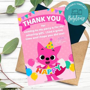 Pinkfong Thank You Card Customizable Template To Print At Home Instant Download