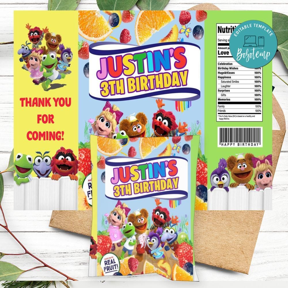 Muppet Babies Birthday Party Fruit Snack Bag Digital File | Bobotemp