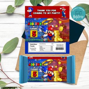 Sonic Mario Candy Bar Label Customizable Template Instant Download