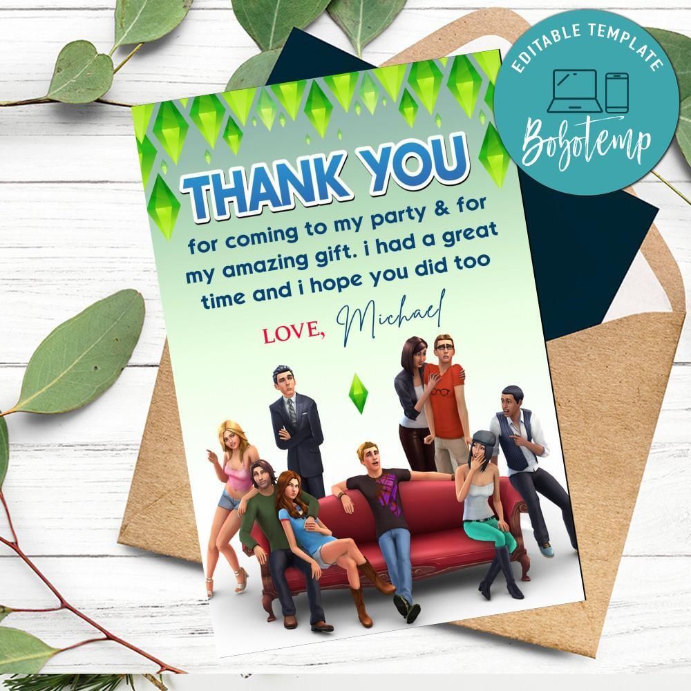 The Sims 4 Thank You Card Customizable Template To Print At Home Instant Download