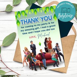 The Sims 4 Thank You Card Customizable Template To Print At Home Instant Download