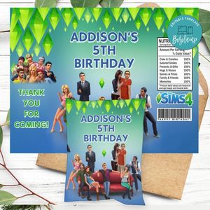 The Sims 4 Birthday Party Chip Bag Digital File Printable Instant Download