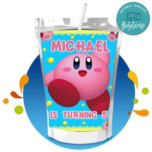 Kirby Capri Sun Birthday Labels Digital File Printable Instant Download