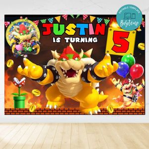 Bowser Birthday Backdrop Digital File Template Instant Download