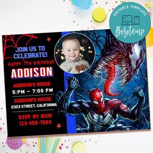 Spider's Shadow Birthday Invitation with Photo Customizable Template to Print at Home Instant Download