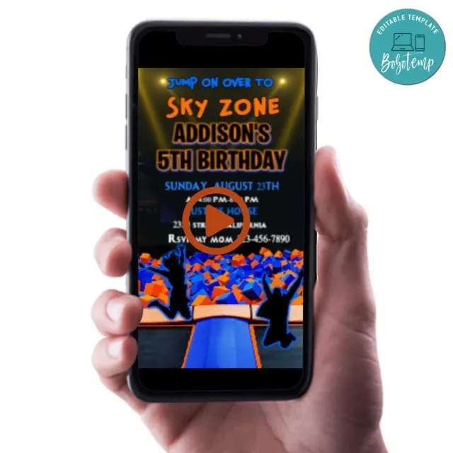 Sky zone Video Invitation Digital Template DIY Bobotemp
