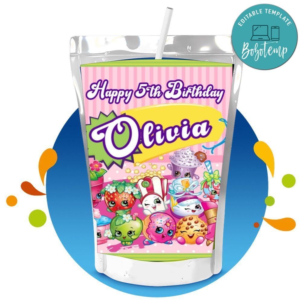 Shopkins Capri Sun Birthday Labels Digital File Printable Instant Download
