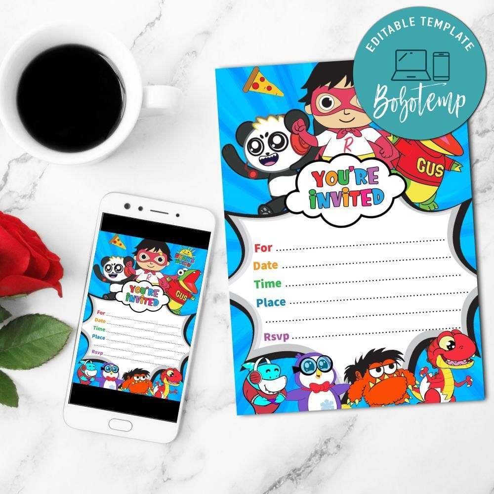Ryans World Fill In The Blank Mobile Invite Customizable Template Instant Download