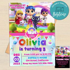 True And The Rainbow Kingdom Invitation Template Free Thank You Card Printable