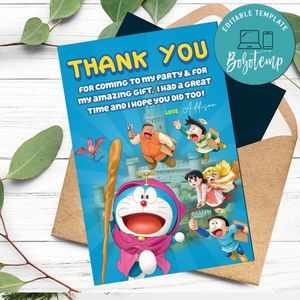 Doraemon Thank You Card Customizable Template To Print At Home Instant Download