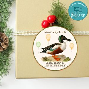 One Lucky Duck Circle Sticker Template Customizable To Print At Home Instant Download