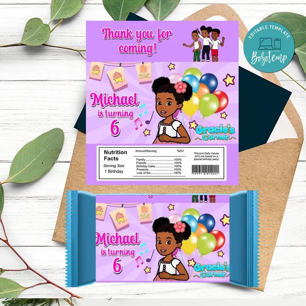 Gracie's corner Candy bar Label Customizable Template DIY | Bobotemp