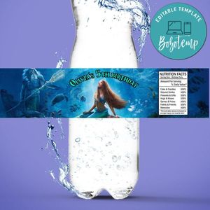 The Little Mermaid Birthday Water Bottle Label Template to Print at Home Instant Download