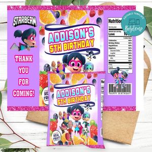Starbeam Birthday Party Fruit Snack Bag Digital File Printable Instant Download