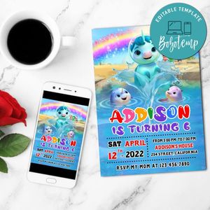 Not Quite Narwhal Invitation Customizable Template to Print at Home Instant Download