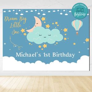 Dream Big Little One Birthday Backdrop Digital File Template Instant Download