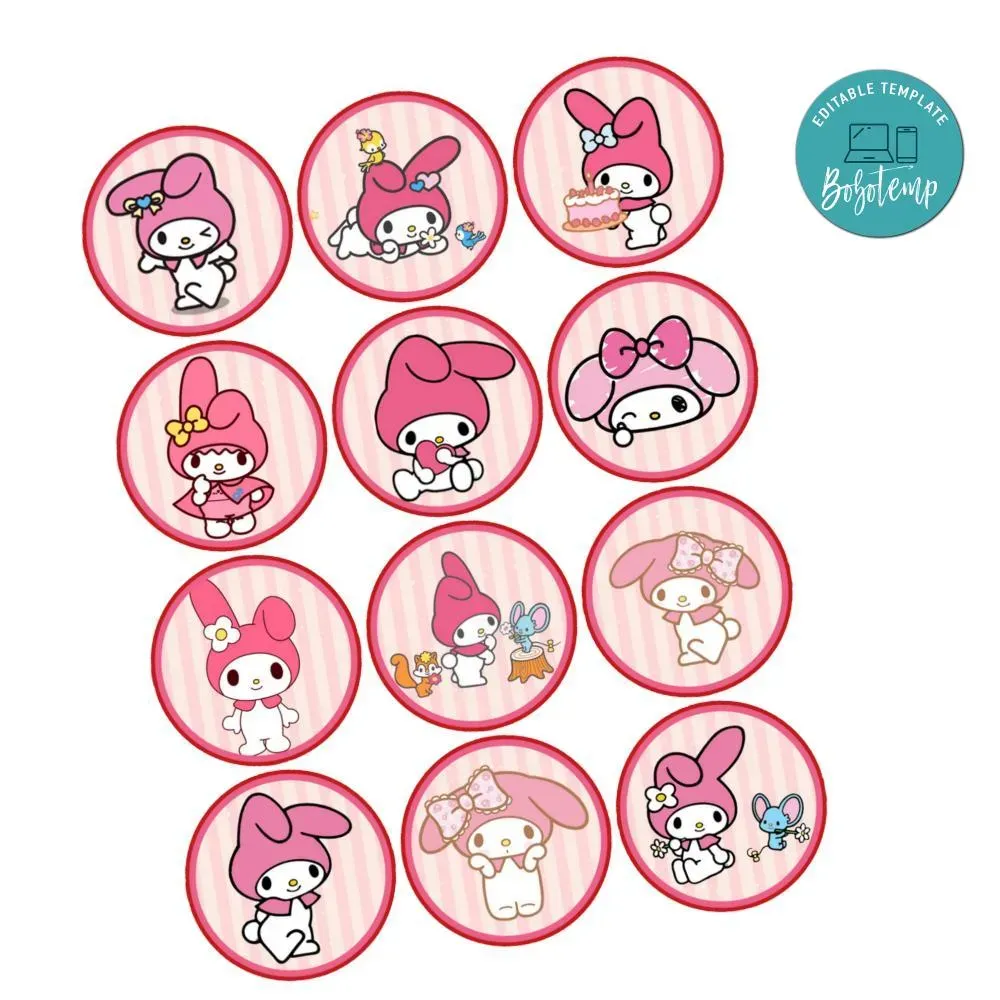 My Melody Cupcake Toppers Template Printable Instant Download | Bobotemp
