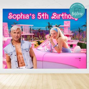 Barbie movie Birthday Backdrop Digital File Template Instant Download