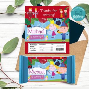 Ben and holly's little kingdom Candy bar Label Customizable Template Instant Download