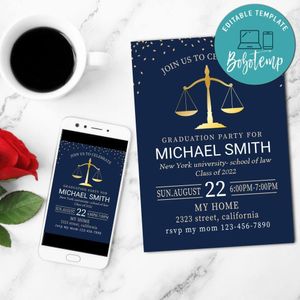 Lawyer Degree Mobile Invite Customizable Template Instant Download
