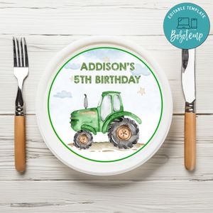 Tractor Birthday Plate Template Customizable To Print At Home Instant Download