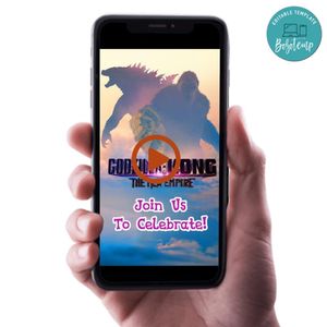 Godzilla Kong New Empire Birthday Video Invitation Digital Template Customizable Instant Download