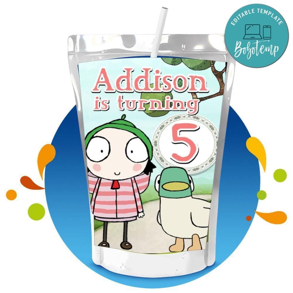 Sarah & Duck Capri Sun Birthday Labels Digital File Printable Instant Download