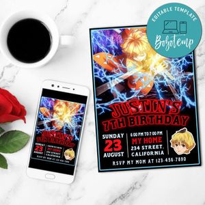Zenitsu Demon Slayer Mobile Invite Customizable Template Instant Download
