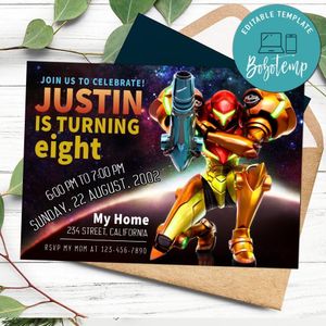 Super Metroid Invitation Customizable Template to Print at Home Instant Download