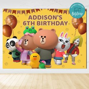 Brown and Friends Birthday Backdrop Digital File Template Instant Download