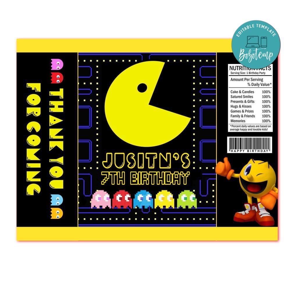 Pacman Birthday Chip Bag Digital File Printable | Bobotemp for Free Printable Pac Man Birthday Invitations