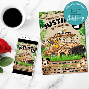 Mickey, Big Safari Adventure! Birthday Mobile Invite Customizable Template Instant Download