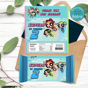 Powerpuff Candy bar Label Customizable Template Instant Download