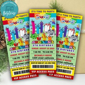 Numberblocks Ticket Invitation Customizable Template Instant Download
