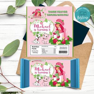 Strawberry Shortcake Label Candy Bar Label Customizable Template Instant Download