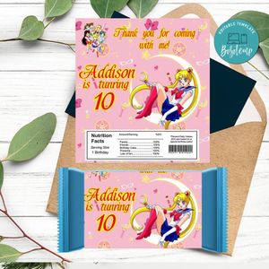 Sailor Moon Candy bar Label Customizable Template Instant Download