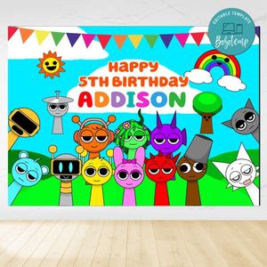 Sprunki Birthday Backdrop Digital File Template Instant Download