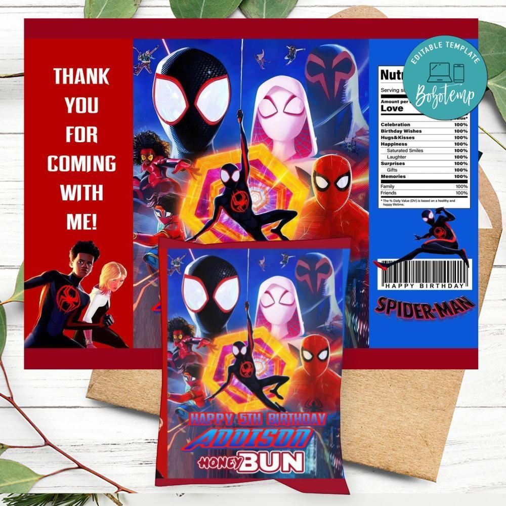 Spider-man No Way Home Birthday Honey Buns Snack Bag Label Customizable Instant Download