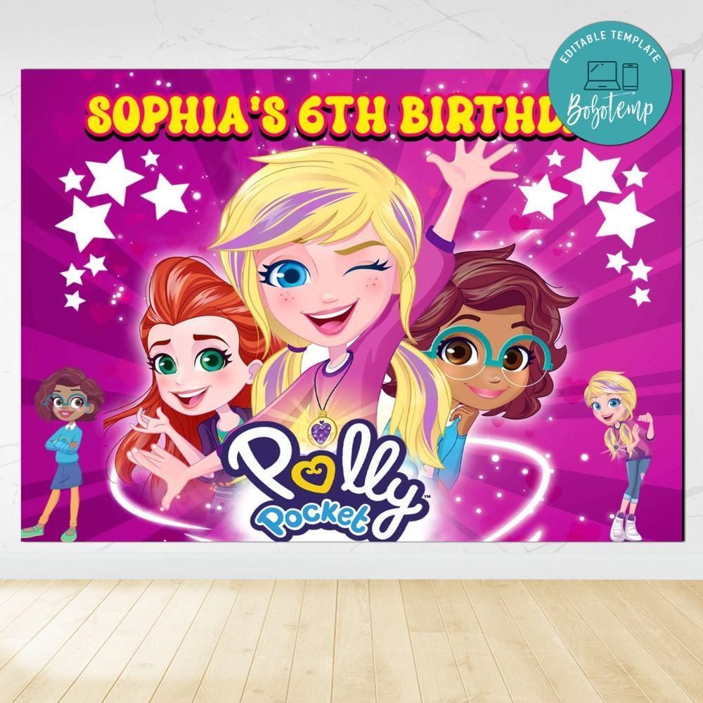 Polly Pocket Birthday Backdrop Digital File Template Instant Download